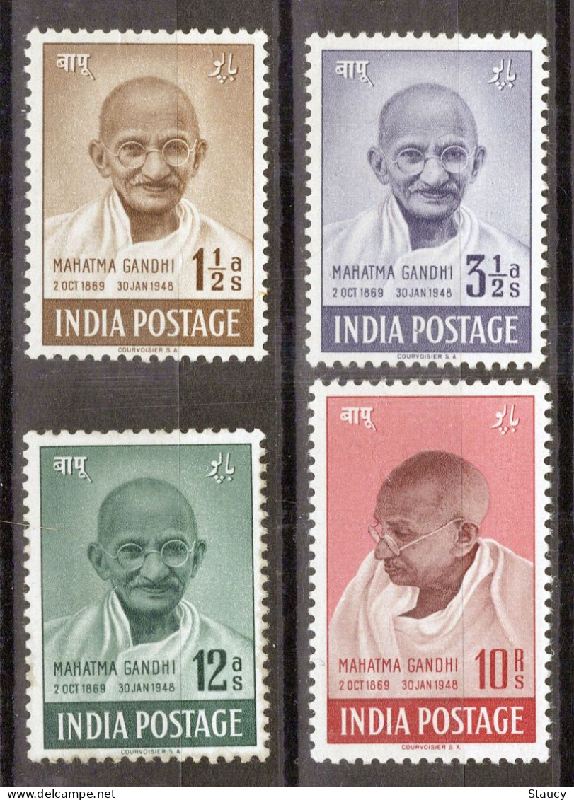 India 1948 Mahatma Gandhi Mourning 4v SET Mounted Mint, NICE COLOUR As Per Scan - Mahatma Gandhi
