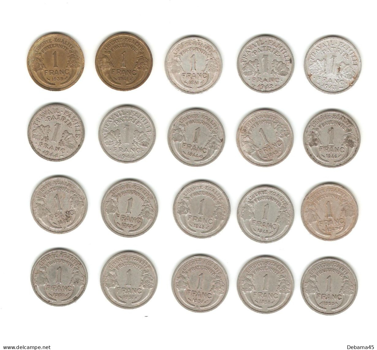 380/ France : Lot : 20 X 1 Franc (toutes Différentes - De 1939 à 1959) - 1 Franc