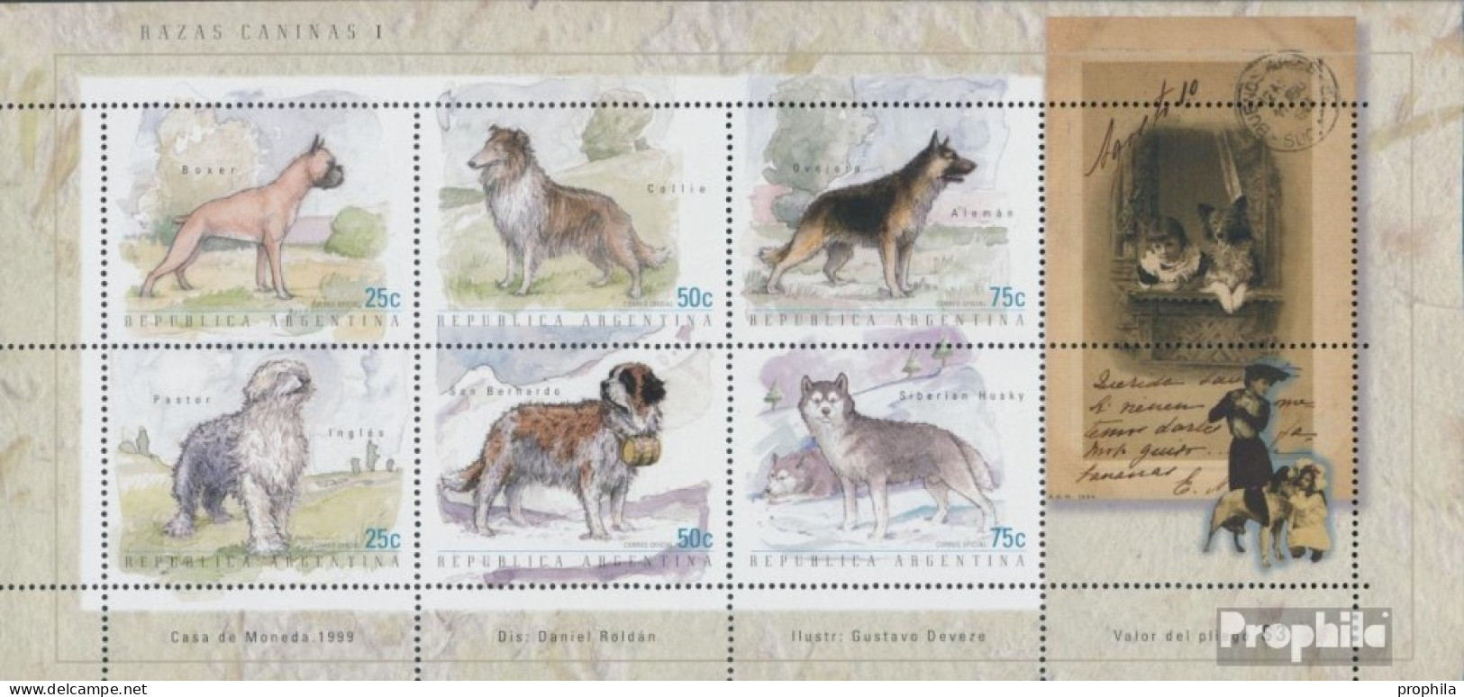 Argentinien 2489-2494 Kleinbogen (kompl.Ausg.) Postfrisch 1999 Hunderassen - Unused Stamps