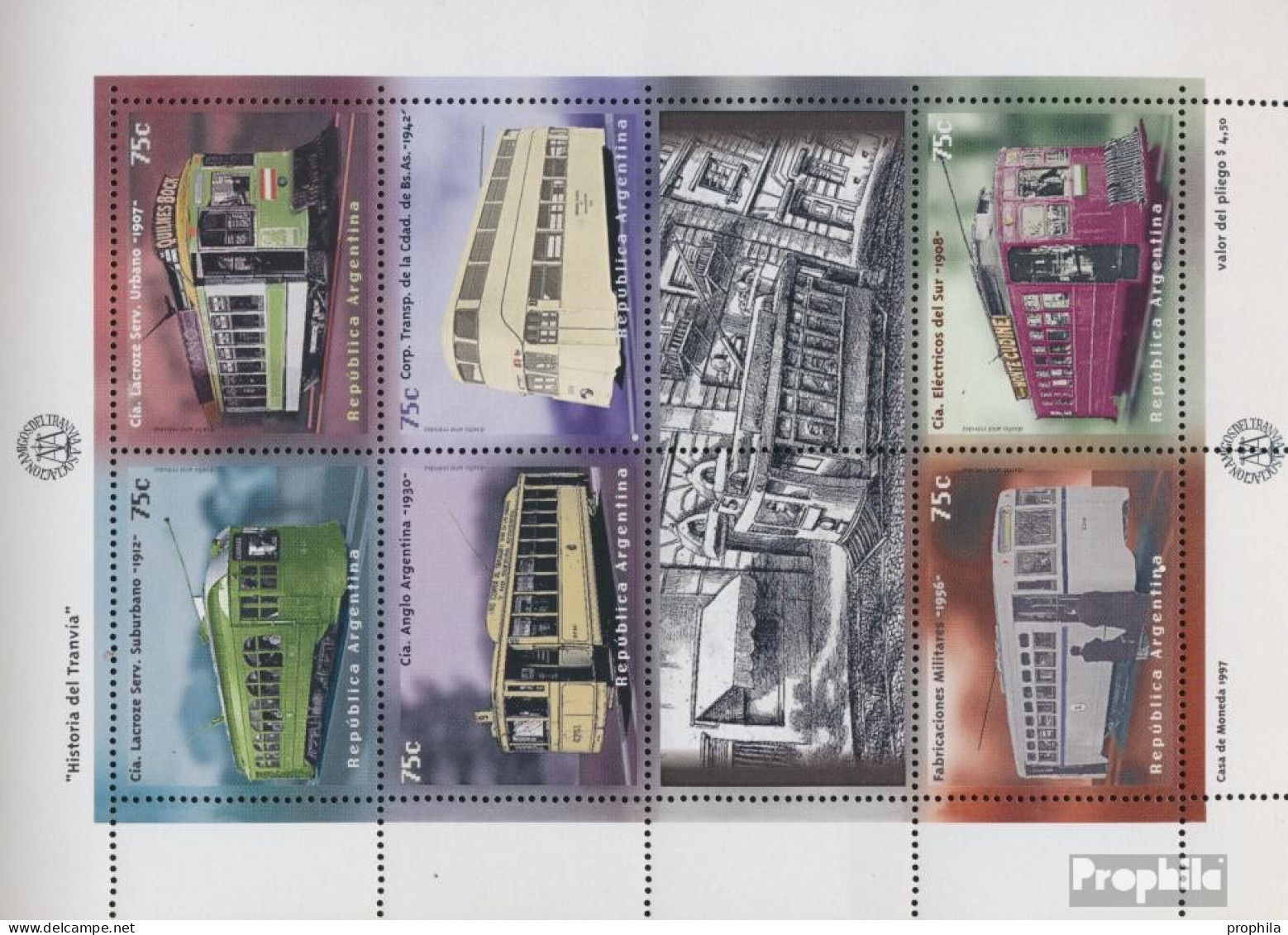 Argentinien 2356-2361 Kleinbogen (kompl.Ausg.) Postfrisch 1997 Elektrische Straßenbahn - Unused Stamps