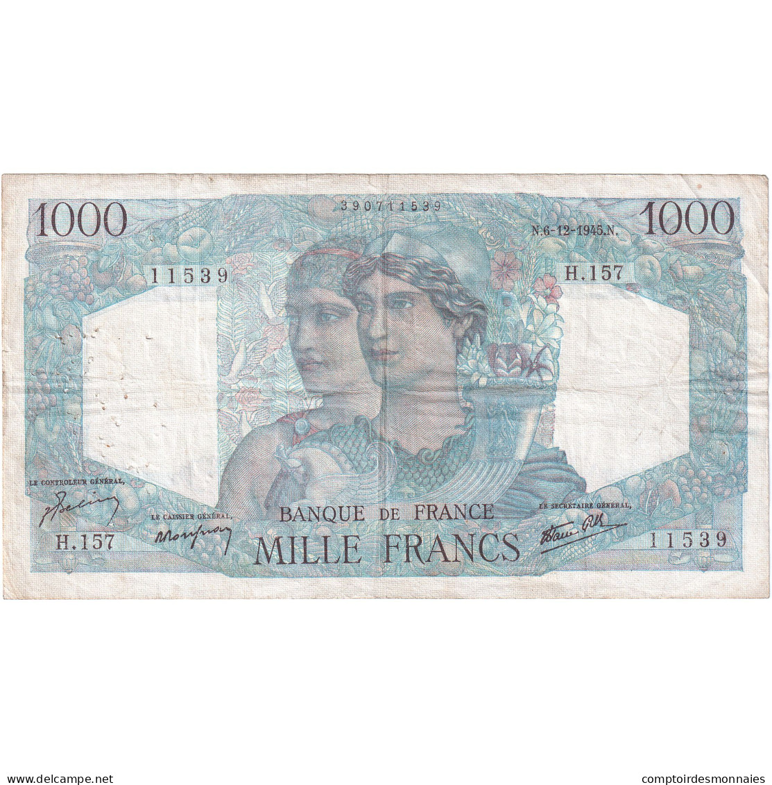 France, 1000 Francs, Minerve Et Hercule, H.157, TB, Fayette:41.9, KM:130a - 1 000 F 1945-1950 ''Minerve Et Hercule''