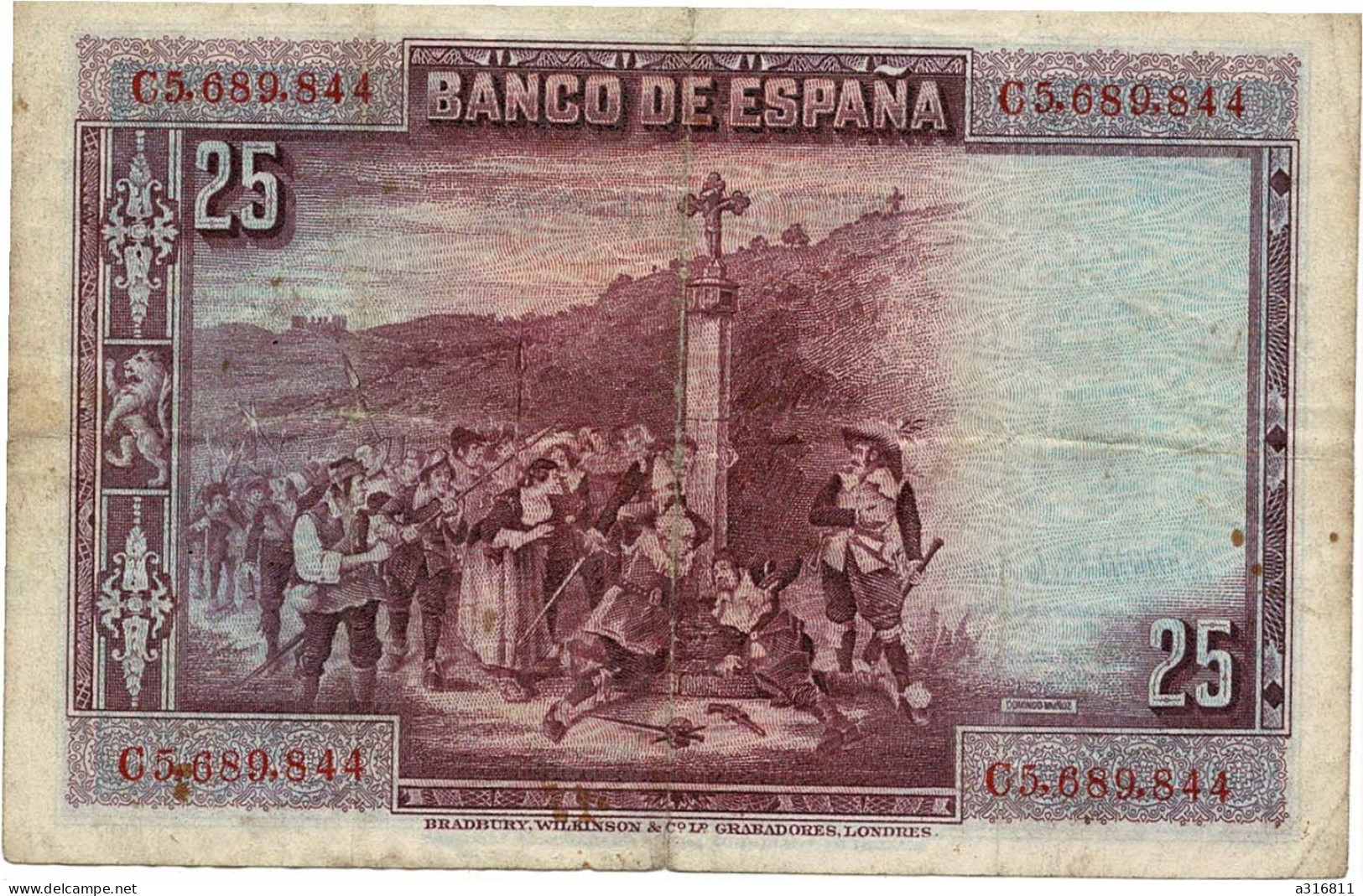 BILLET USAGE EL BANCO DE ESPANA 25 VEINTICINCO PESETAS N° E3.029.973 MADRID 15 DE AGOSTO DE 1928 PAGARA AL ESPAGNE CALDE - Altri & Non Classificati