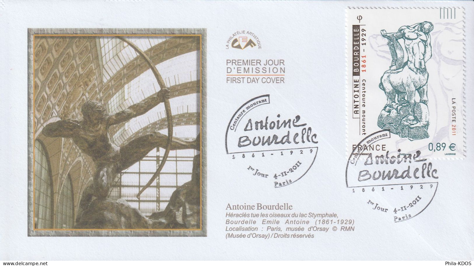 2011 " OEUVRE D'ANTOINE BOURDELLE / NU " Sur Enveloppe 1er Jour. N° YT 4626. Parfait état. FDC à Saisir !!! - Aktmalerei