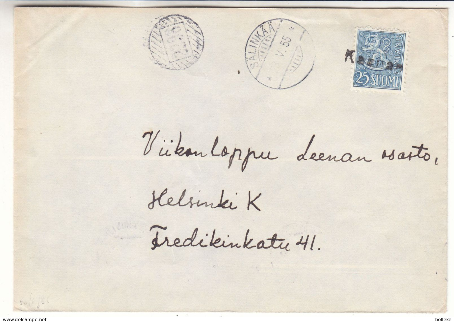 Finlande - Lettre De 1955 - Oblit Avec Griffe Kaanae  ? - Cachet De Sälinkää Et Mäntsälä - Avec Cachet Rural 2298  ? - Lettres & Documents