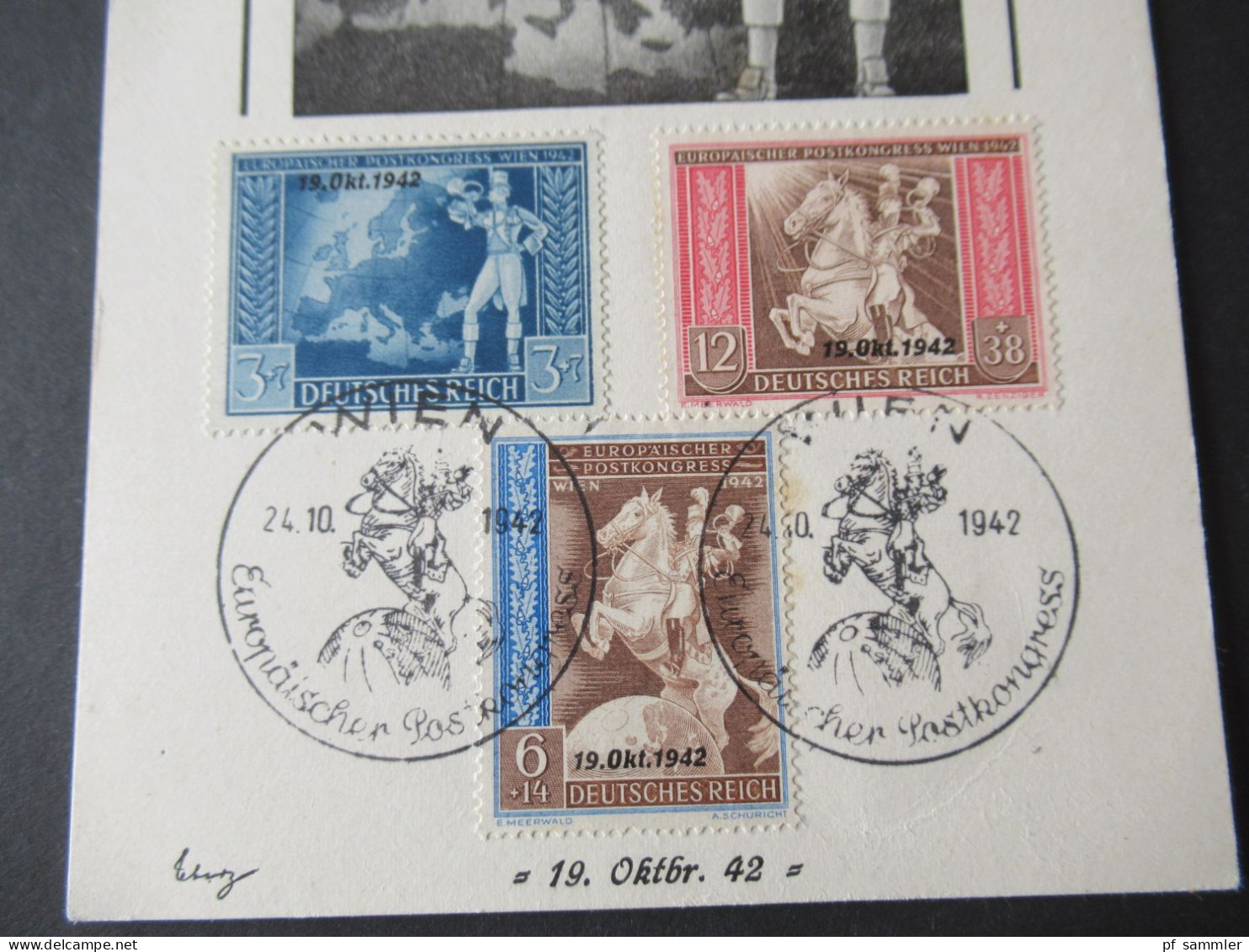 DR 1942 Europäischer Postkongreß MiNr.823 / 825 Auf Sonder PK / Propaganda PK Mit Sonderstempel - Cartoline