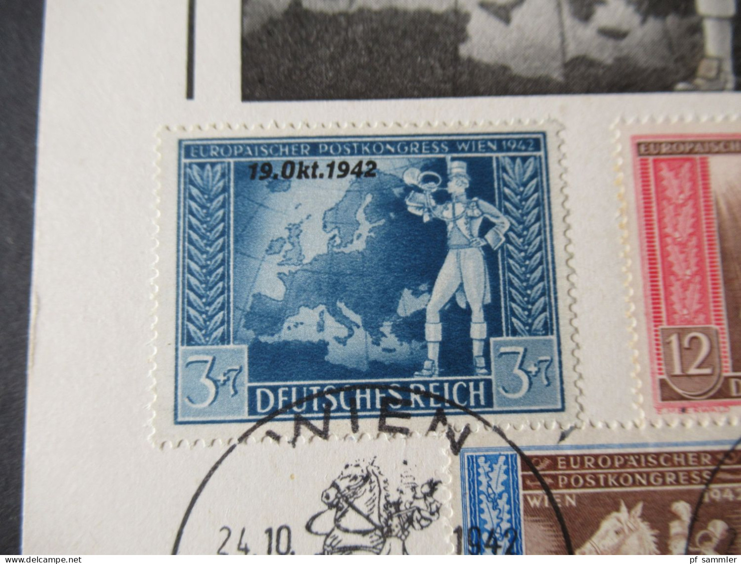 DR 1942 Europäischer Postkongreß MiNr.823 / 825 Auf Sonder PK / Propaganda PK Mit Sonderstempel - Cartoline