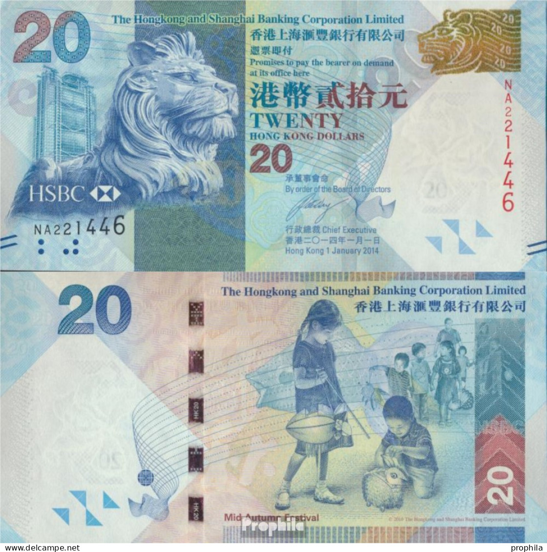 Hongkong Pick-Nr: 212d Bankfrisch 2014 20 Dollars - Hongkong