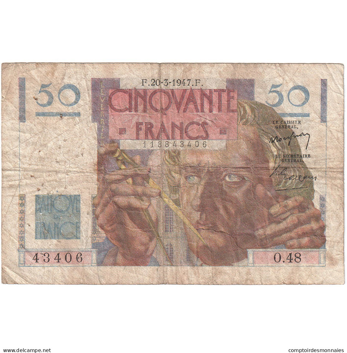 France, 50 Francs, Le Verrier, 1947, O.48, B, Fayette:20.7, KM:127b - 50 F 1946-1951 ''Le Verrier''