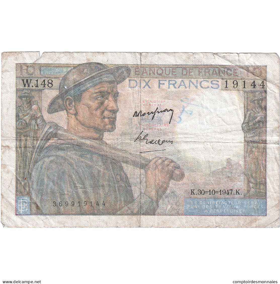 France, 10 Francs, Mineur, 1947, W.148, B, Fayette:8.18, KM:99f - 10 F 1941-1949 ''Mineur''