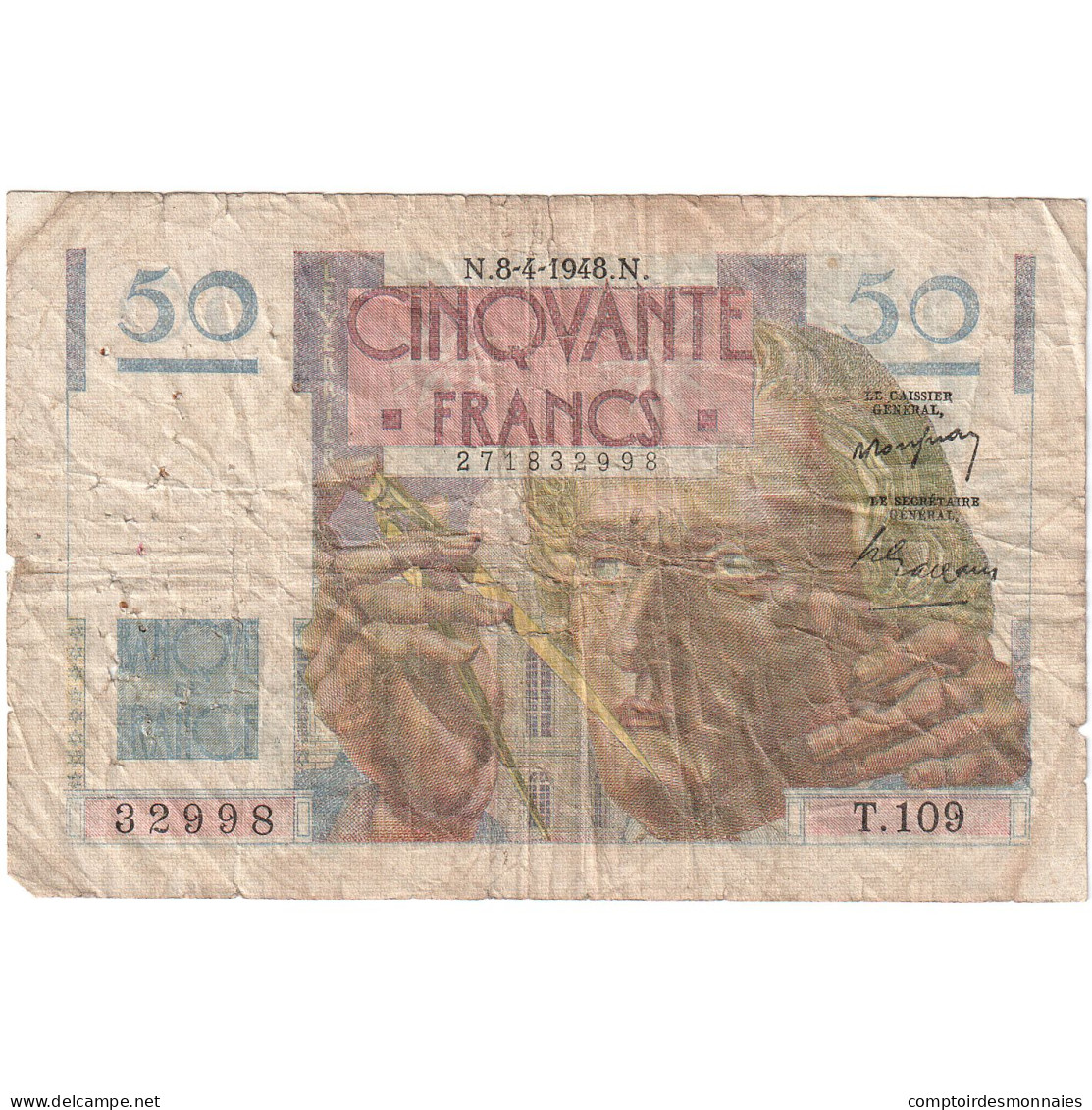 France, 50 Francs, Le Verrier, T.109, B, Fayette:20.10, KM:127b - 50 F 1946-1951 ''Le Verrier''