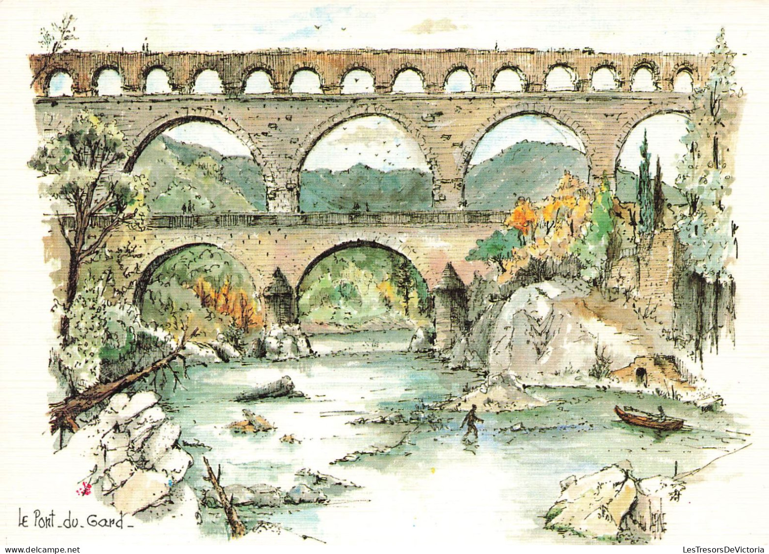 ILLUSTRATEUR - Le Pont Du Gard - Robert Lepine - Carte Postale Ancienne - Sonstige & Ohne Zuordnung