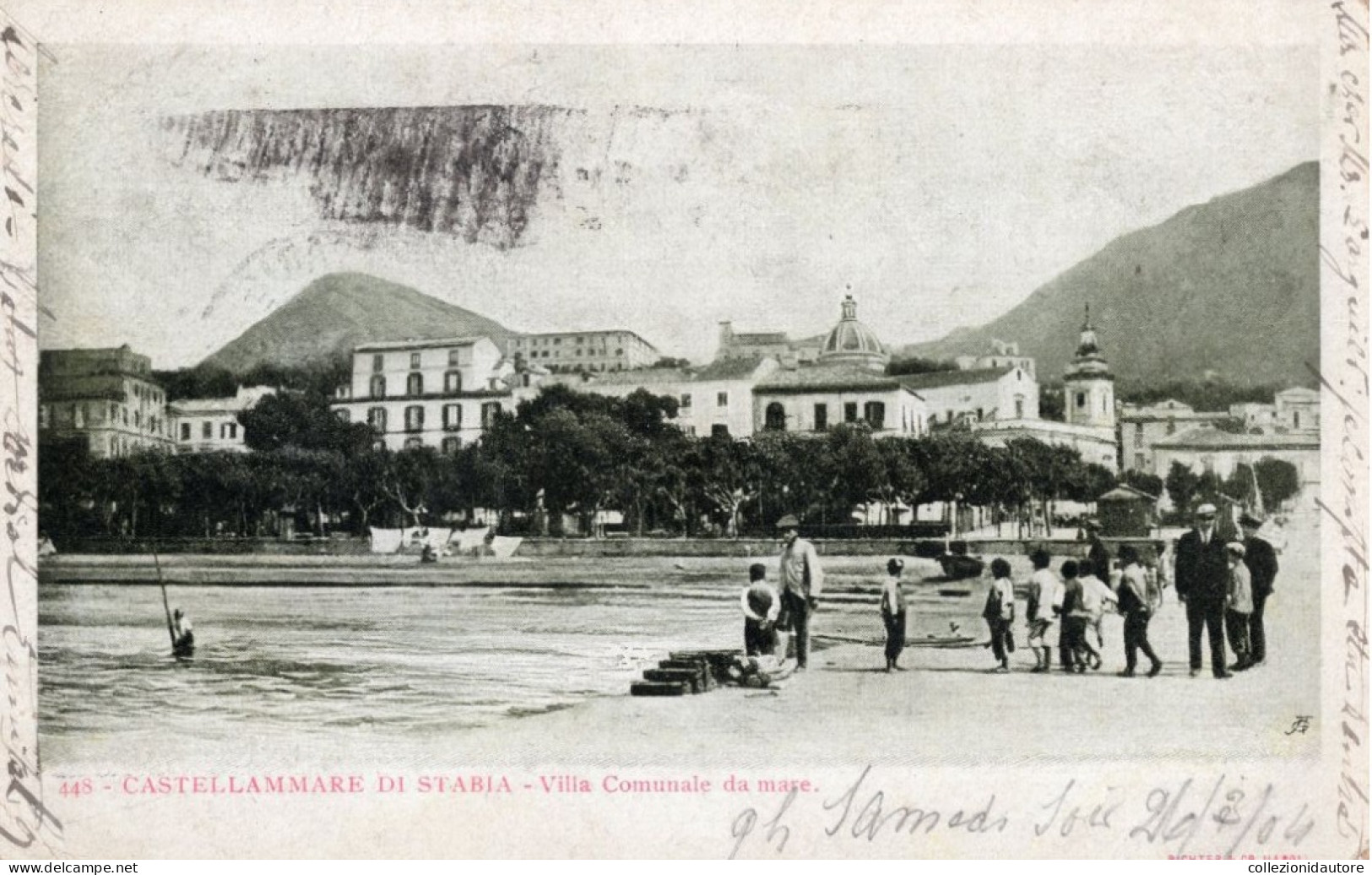 CASTELLAMMARE DI STABIA - VILLA COMUNALE DA MARE - ANIMATA E MOVIMENTATA - BAMBINI - CARTOLINA FP SPEDITA NEL 1904 - Castellammare Di Stabia