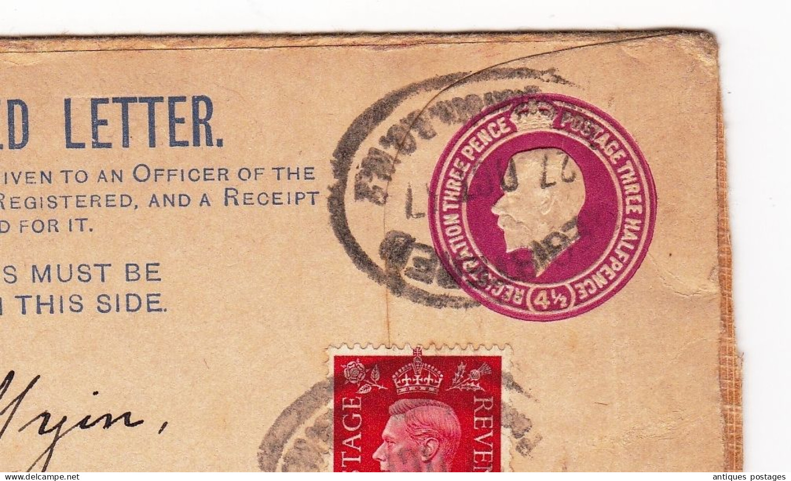 Registered Letter Paddington Anvers Antwerpen Belgique REGISTRATION THREE PENCE - POSTAGE THREE HALFPENCE (4 1/2) - Interi Postali