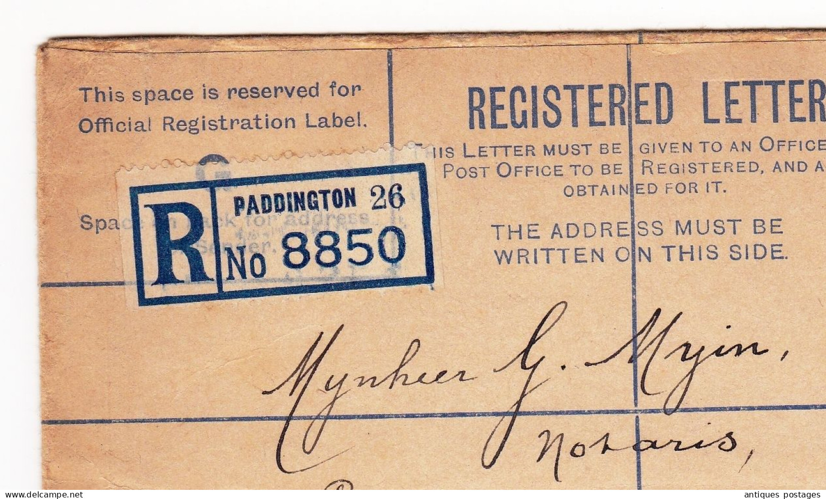 Registered Letter Paddington Anvers Antwerpen Belgique REGISTRATION THREE PENCE - POSTAGE THREE HALFPENCE (4 1/2)