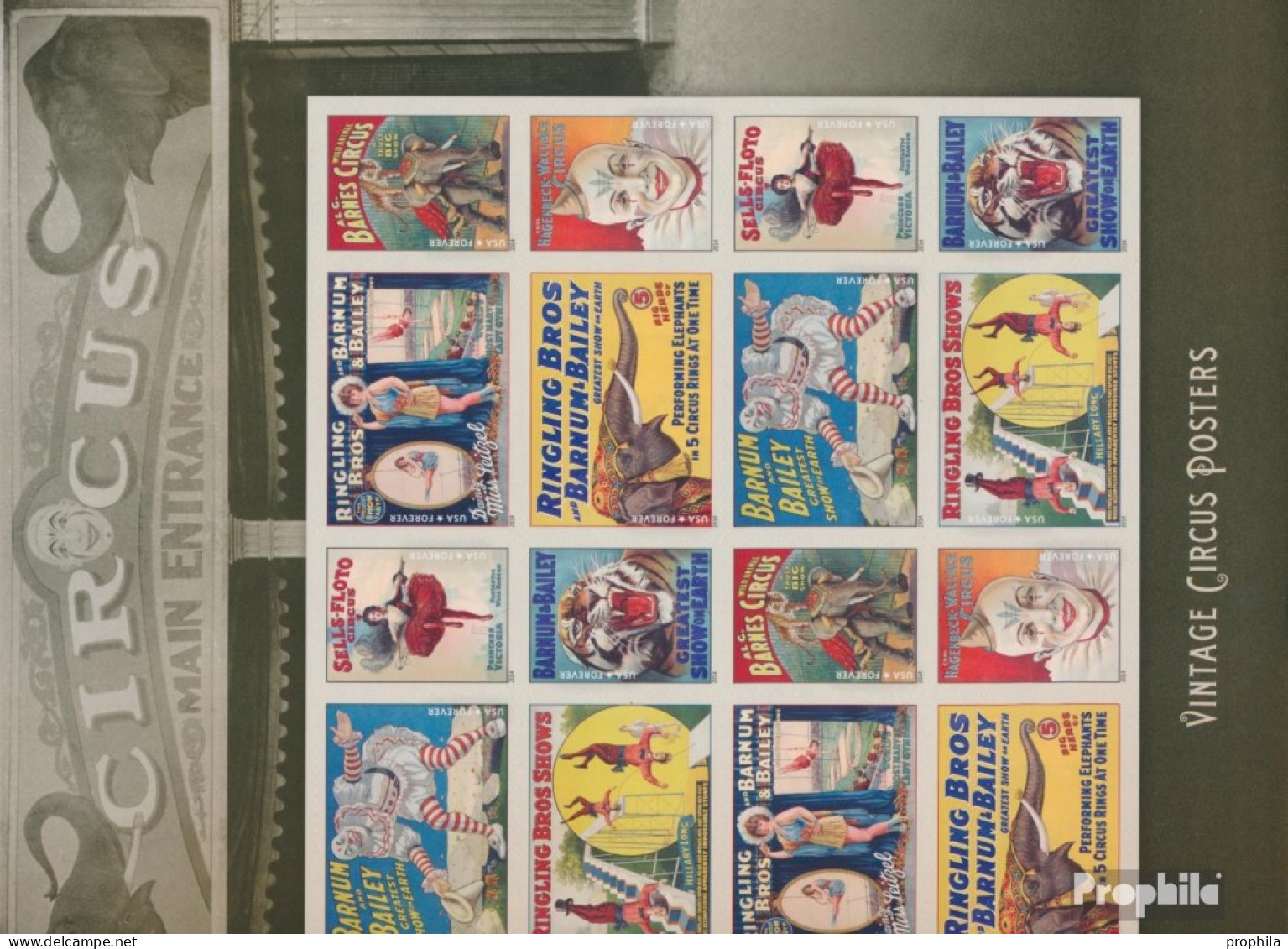 USA 5084BA-5091BA FbFolienblatt (kompl.Ausg.) Postfrisch 2014 Alte Zirkusplakate - Unused Stamps
