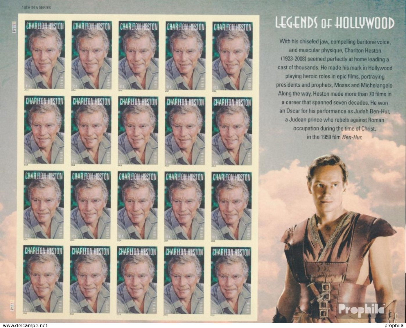 USA 5078BA Fb Folienblatt (kompl.Ausg.) Postfrisch 2014 Charlton Heston - Unused Stamps