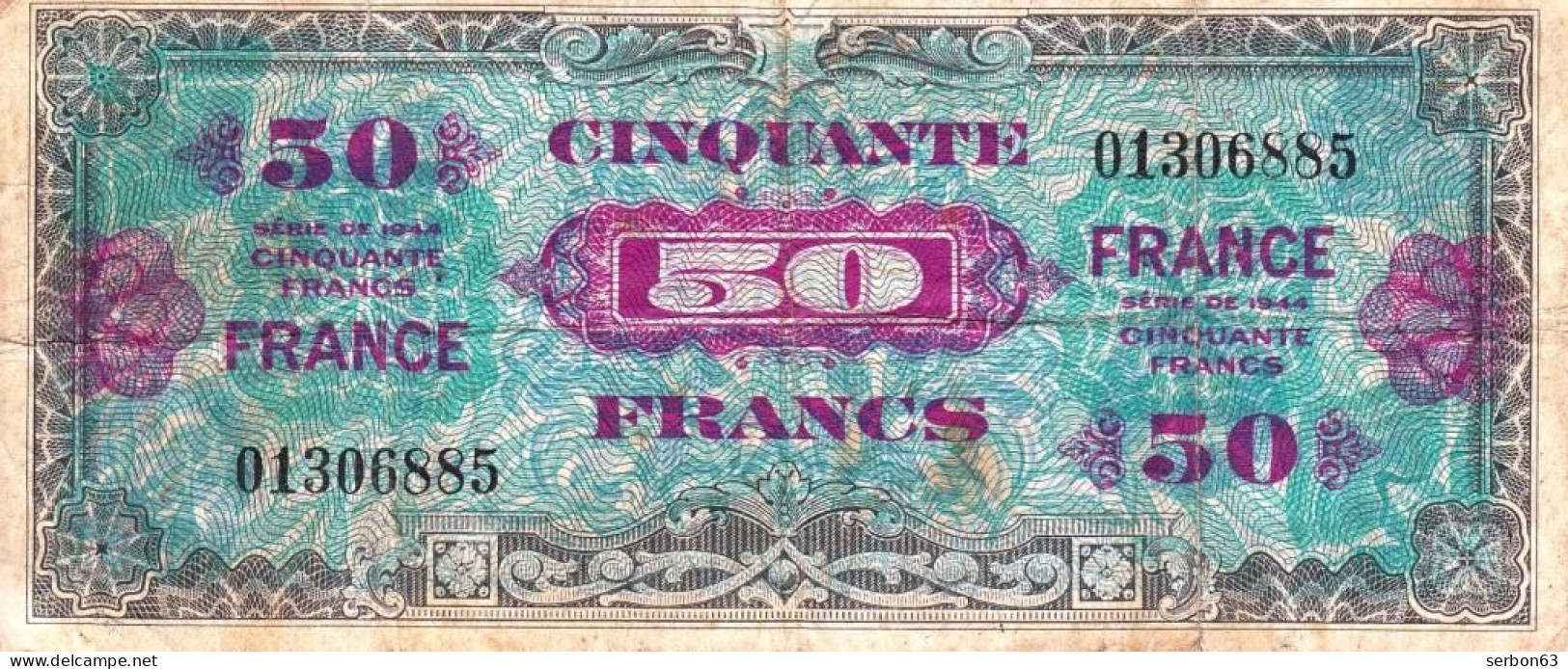 50 FRANCS VERSO FRANCE TYPE 1945 N° 01306885 SANS N° DE SÉRIE BILLET DU TRÉSOR VENDU EN L'ETAT IMPRESSION AMÉRICAINE - 1945 Verso Francia