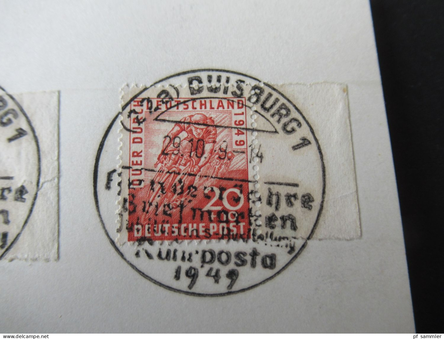 Bizone Radrennen "Quer Durch Deutschland" Mi.Nr.106 / 107 Randstück Rechts Briefstück Mit SSt Duisburg 1 Ruhrposta 1949 - Afgestempeld