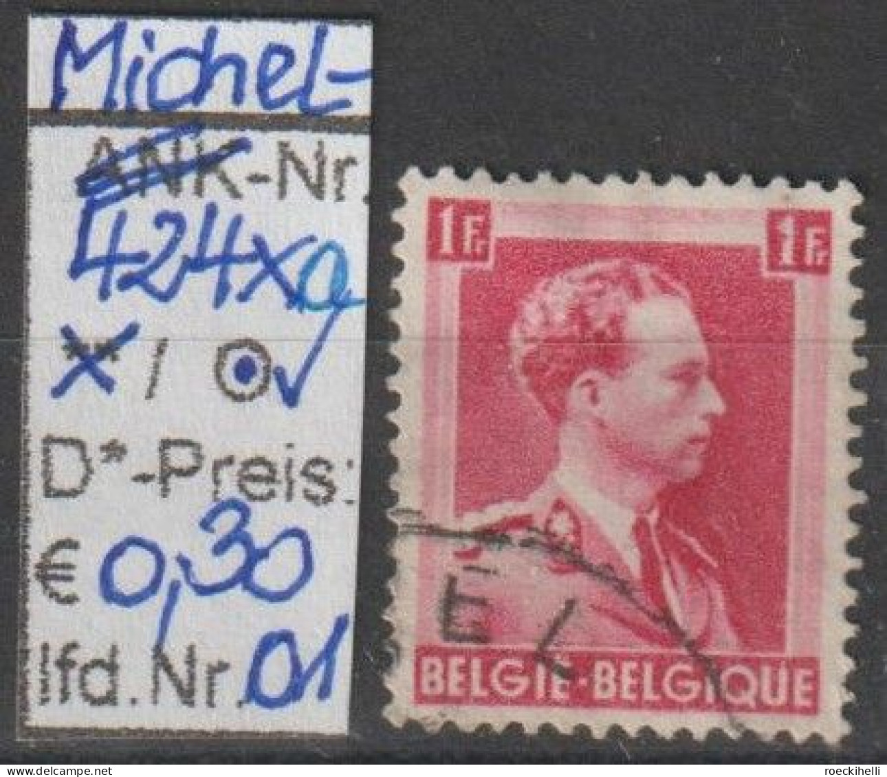 1936 - BELGIEN - FM/DM "König Leopold III." 1 Fr Karmin - O Gestempelt - S.Scan (424xao 01-03 Be) - 1934-1935 Leopold III