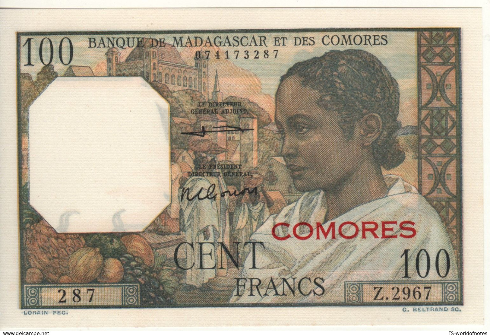 COMOROS   100 Francs  P3b  ( ND  1960-63 ) " Queen's Palace +  Cowns & Sail Boats At Back "    UNC - Komoren