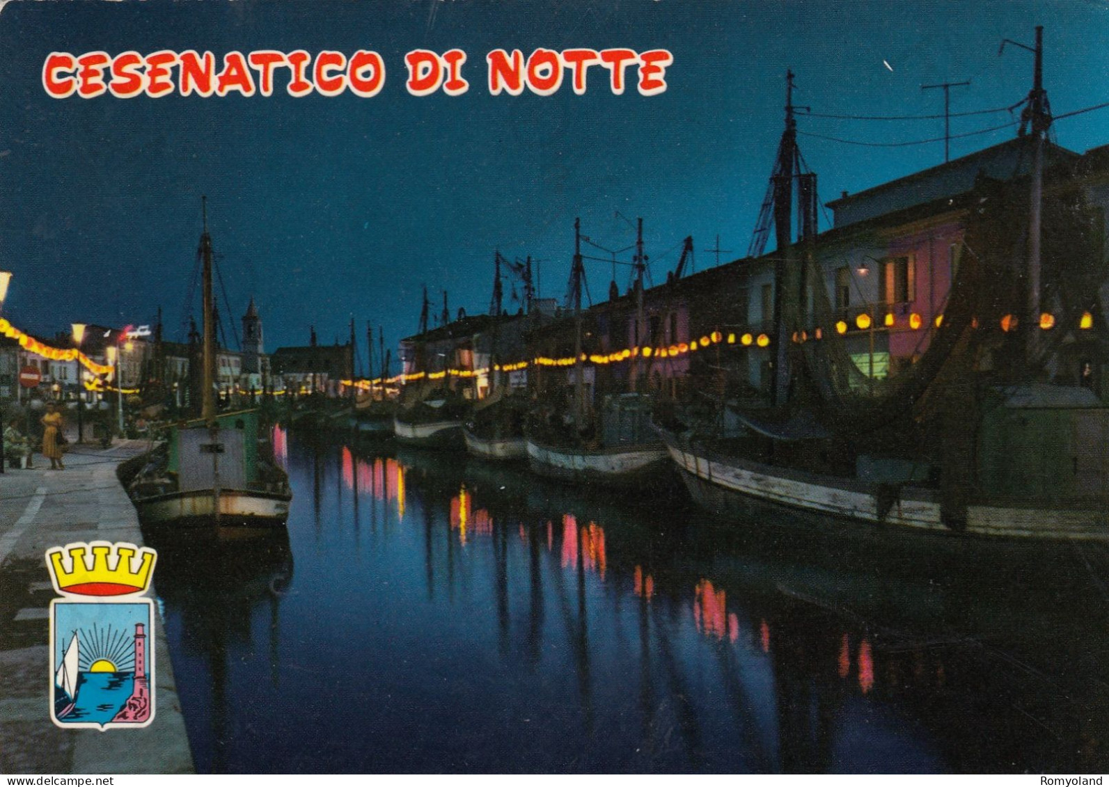 CARTOLINA  CESENATICO,CESENA,EMILIA ROMAGNA-CESENATICO DI NOTTE-PORTO CANALE-NOTTURNO-MARE,BELLA ITALIA,VIAGGIATA 1971 - Cesena