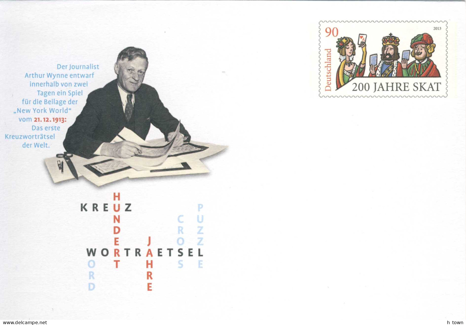 617  Mots Croisés: PAP D'Allemagne, 2013 - Crossword Anniversary, Arthur Wynne: Postal Stationery Cover From Germany - Non Classificati