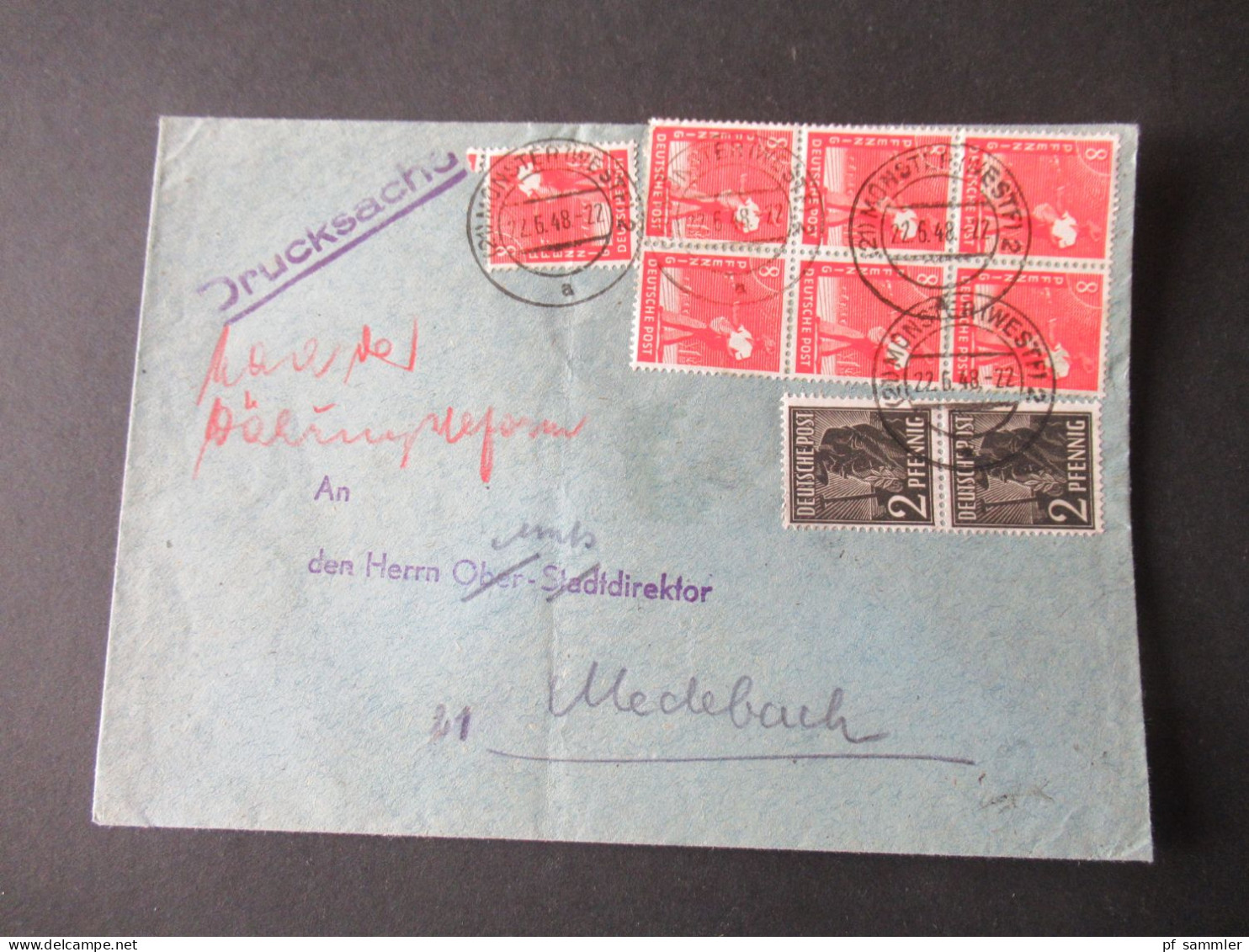 Kontrollrat Zehnfachfrankatur Drucksache Stempel Münster (Westf) 2 An Den Amtsdirektor Medebach / Abteilung Höhere Schul - Lettres & Documents