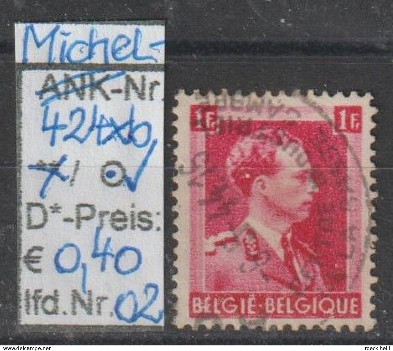 1941 - BELGIEN - FM/DM "König Leopold III." 1 Fr Rosakarmin - O Gestempelt - S.Scan (424xbo 01-02 Be) - 1934-1935 Leopold III.