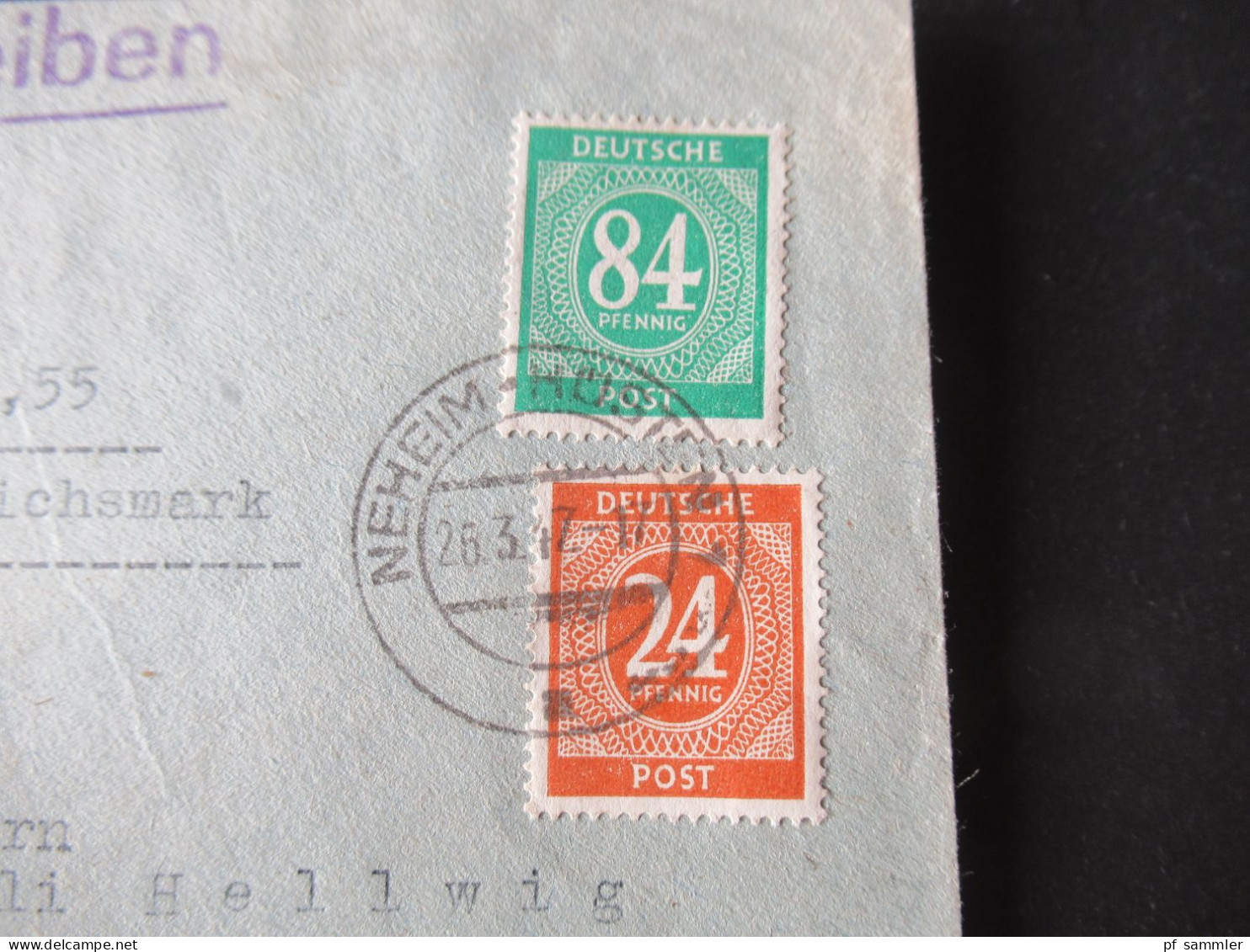 Kontrollrat 26.3.1947 Einschreiben Nachnahme Neheim Hüsten 1 Nach Referinghausen Sauerland Mit Ank. Stempel - Briefe U. Dokumente