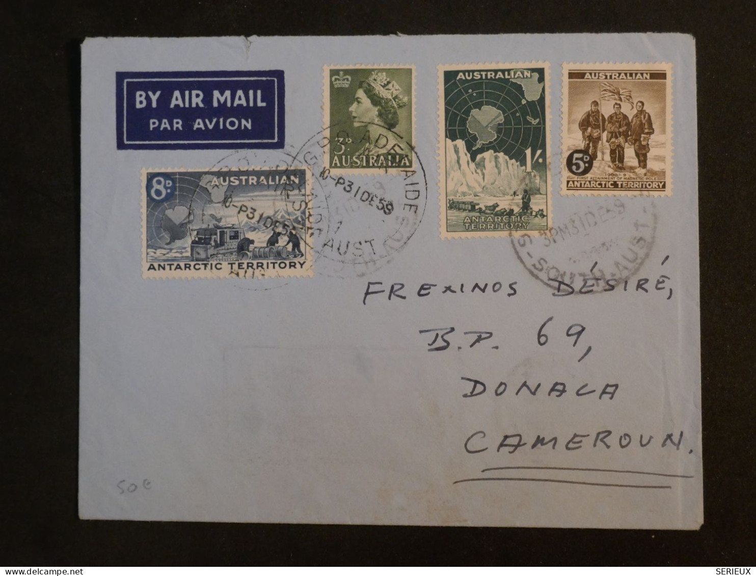 AF16 ANTARTIC AUSTRALIA  BELLE LETTRE RARE  31 DEC. 1960 ADELAIDE  A DONALA CAMEROUN +++AFF. PLAISANT+++ - Briefe U. Dokumente