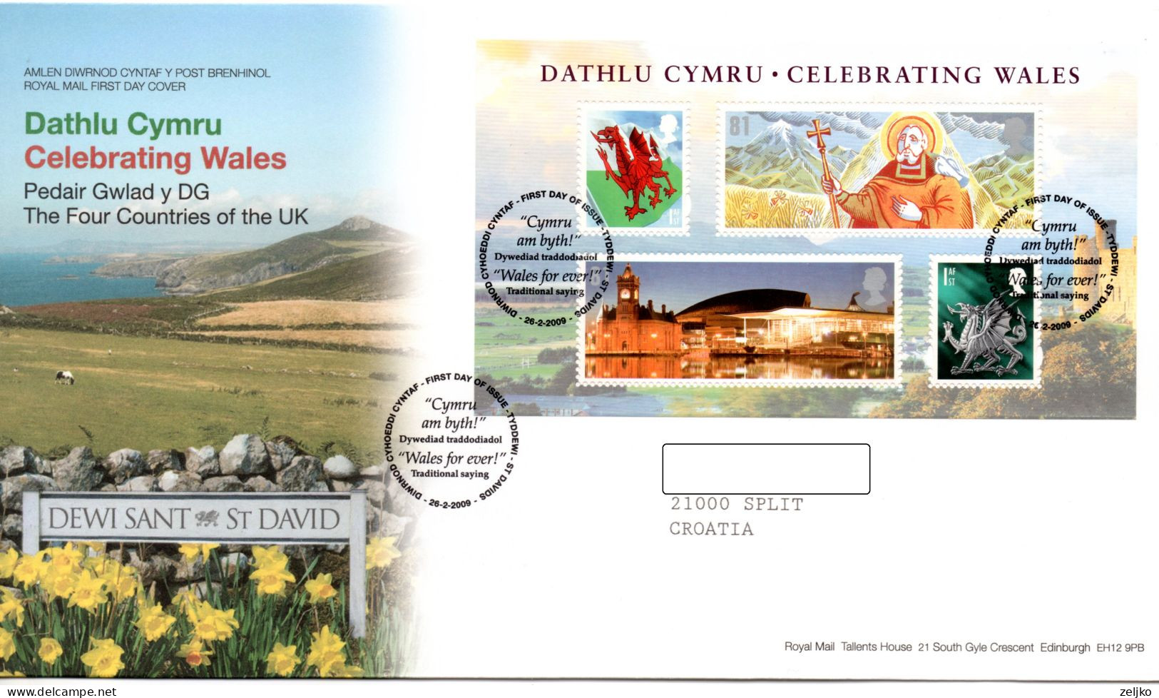 UK, GB, Great Britain, FDC, 2009, Celebrating Wales - Lettres & Documents