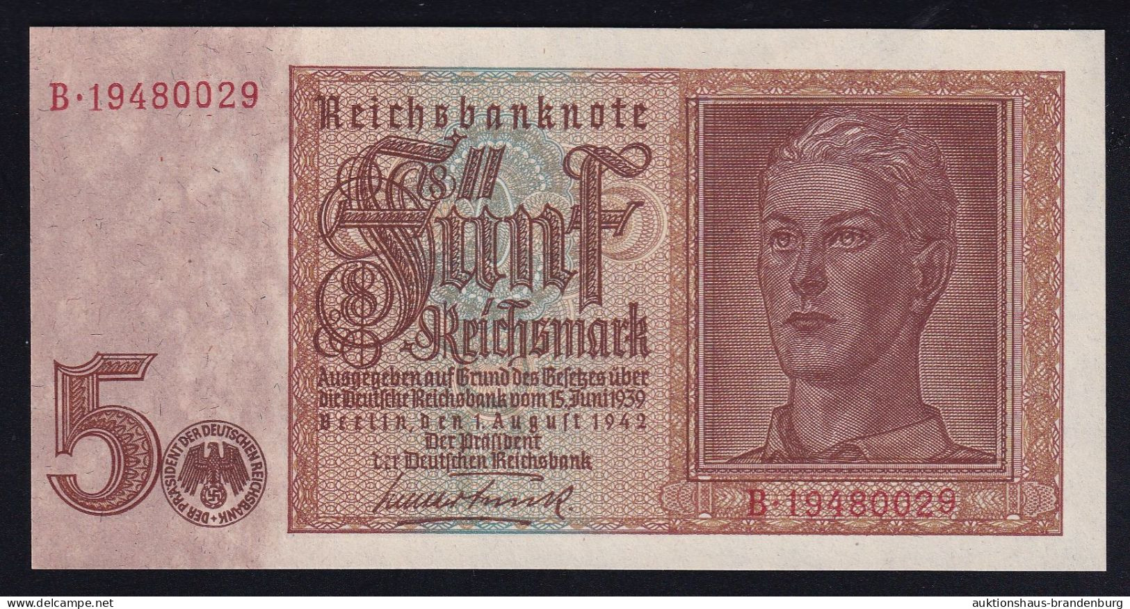 5 Reichsmark 1.8.1942 - Serie B - KN 8-stellig - Reichsbank (DEU-220b) - 5 Reichsmark