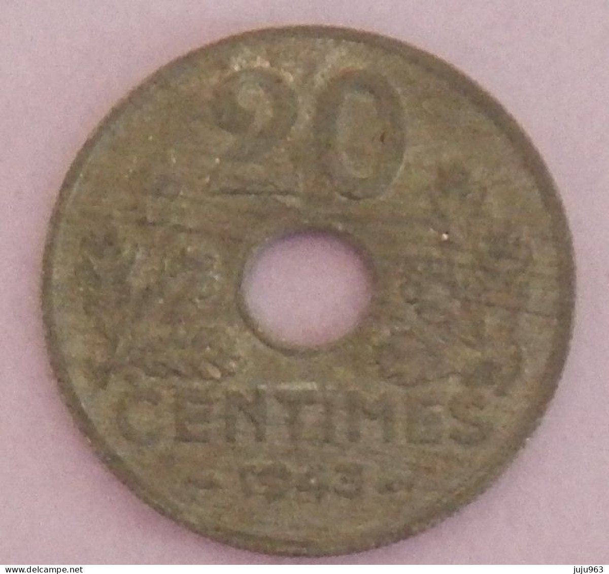 FRANCE ETAT FRANCAIS 20 CENTIMES ANNEE 1943 VOIR 2 SCANS - 20 Centimes