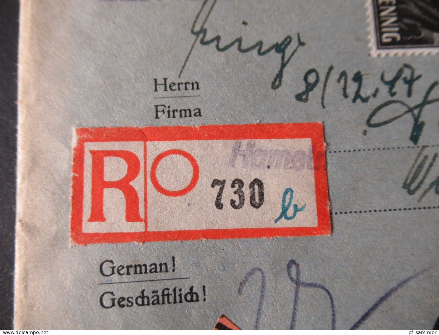 Kontrollrat 1947 Mi.Nr.959 MiF Einschreiben Nachnahme Not R-Zettel Hameln Nach Referinghausen Sauerland - Lettres & Documents