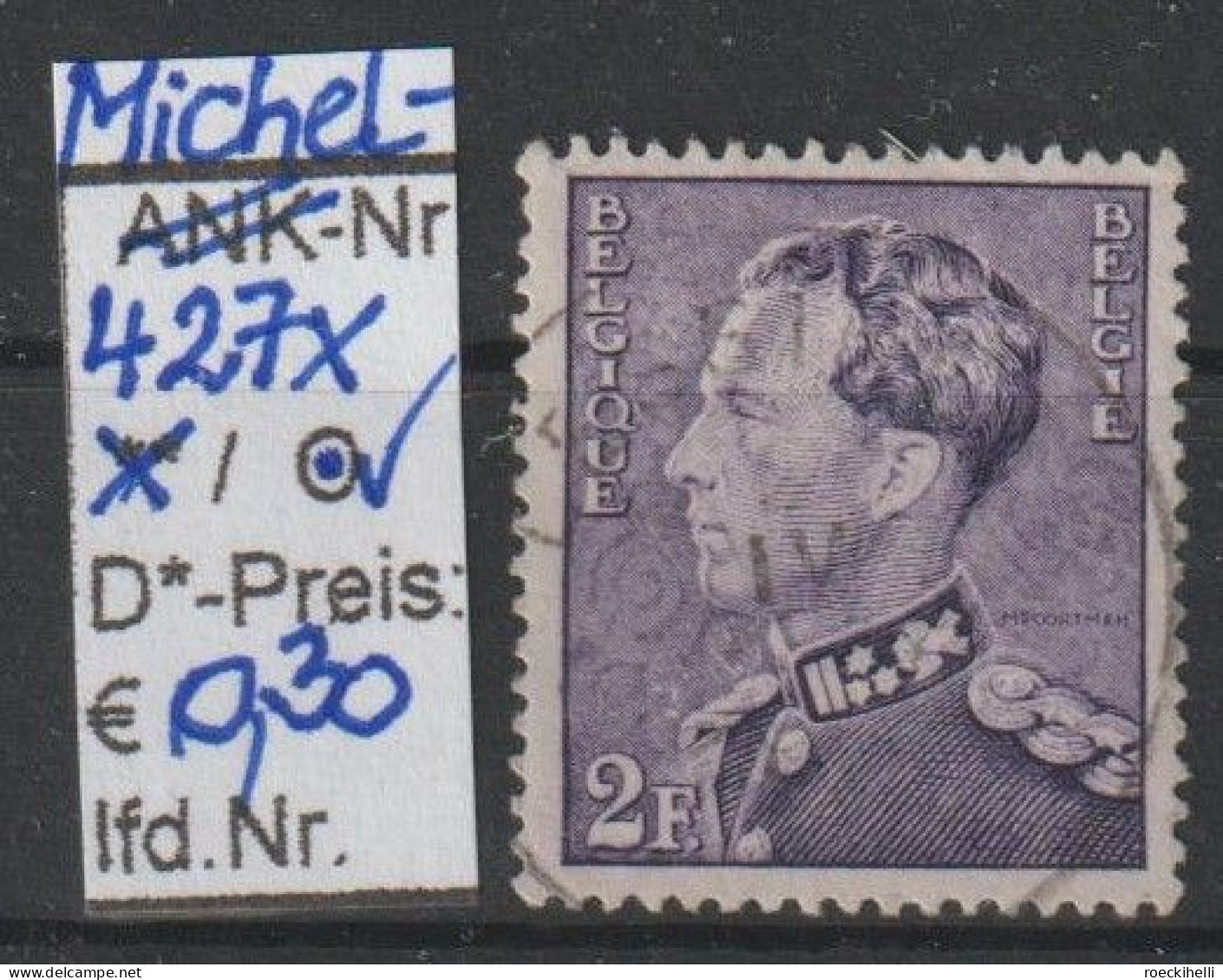 1936 - BELGIEN - FM/DM "König Leopold III." 2 Fr Violett - O Gestempelt - S.Scan (427xo Be) - 1934-1935 Leopold III.