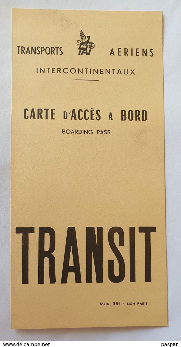 TAI Transports Aériens Intercontinentaux - Carte D'accès à Bord - Transit - Années 1950 - Boarding Passes
