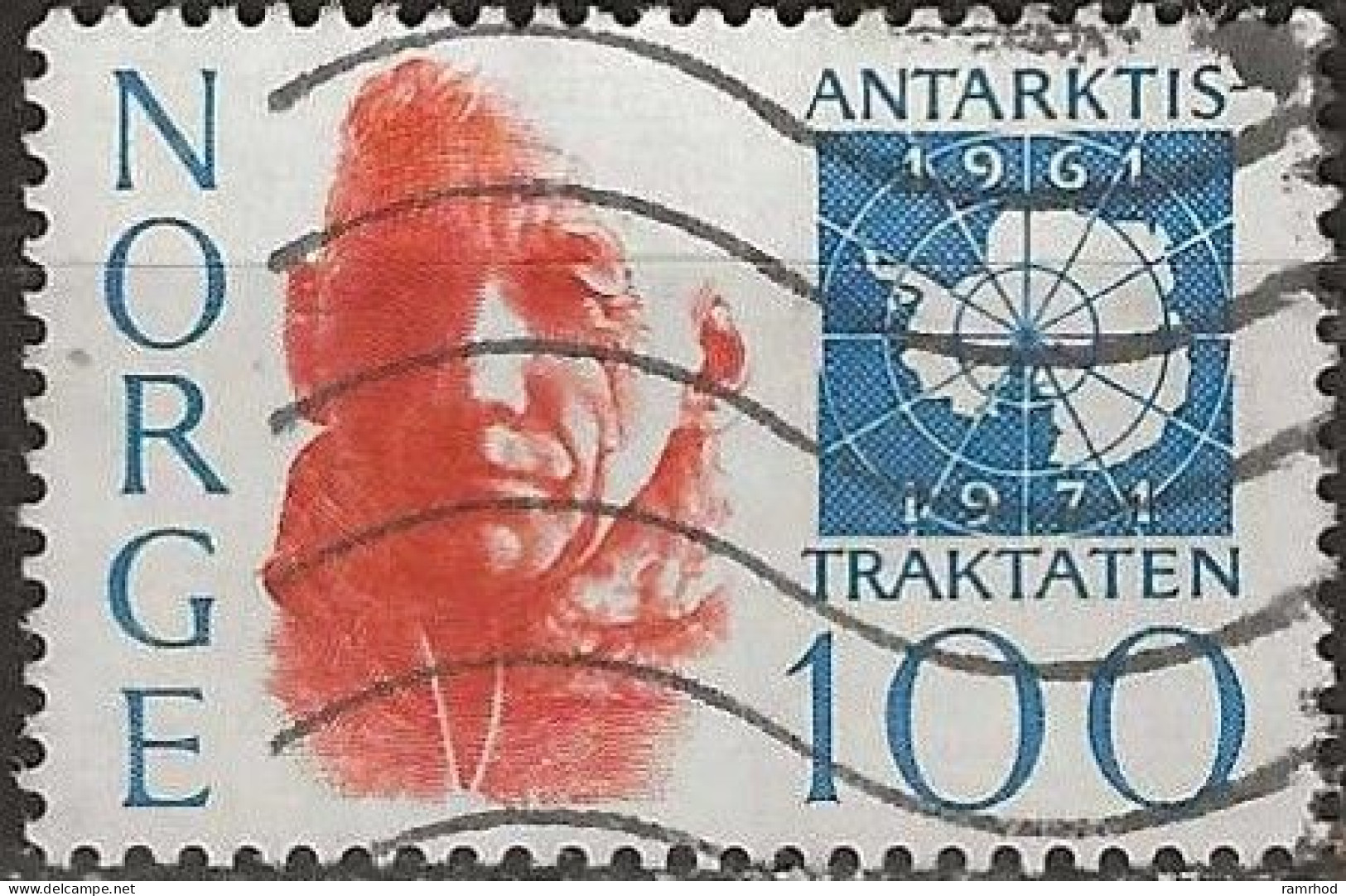 NORWAY 1971 Tenth Anniversary Of Antarctic Treaty - 100ore Roald Amundsen And Treaty Emblem FU - Gebraucht