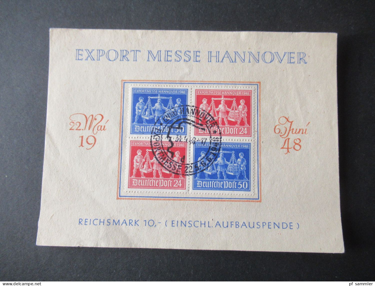 Kontrollrat 1948 Exportmesse Hannover 4er Block V Zd 1 Mit SSt Kennbuchstabe D / Sonderblatt Aufbauspende - Covers & Documents