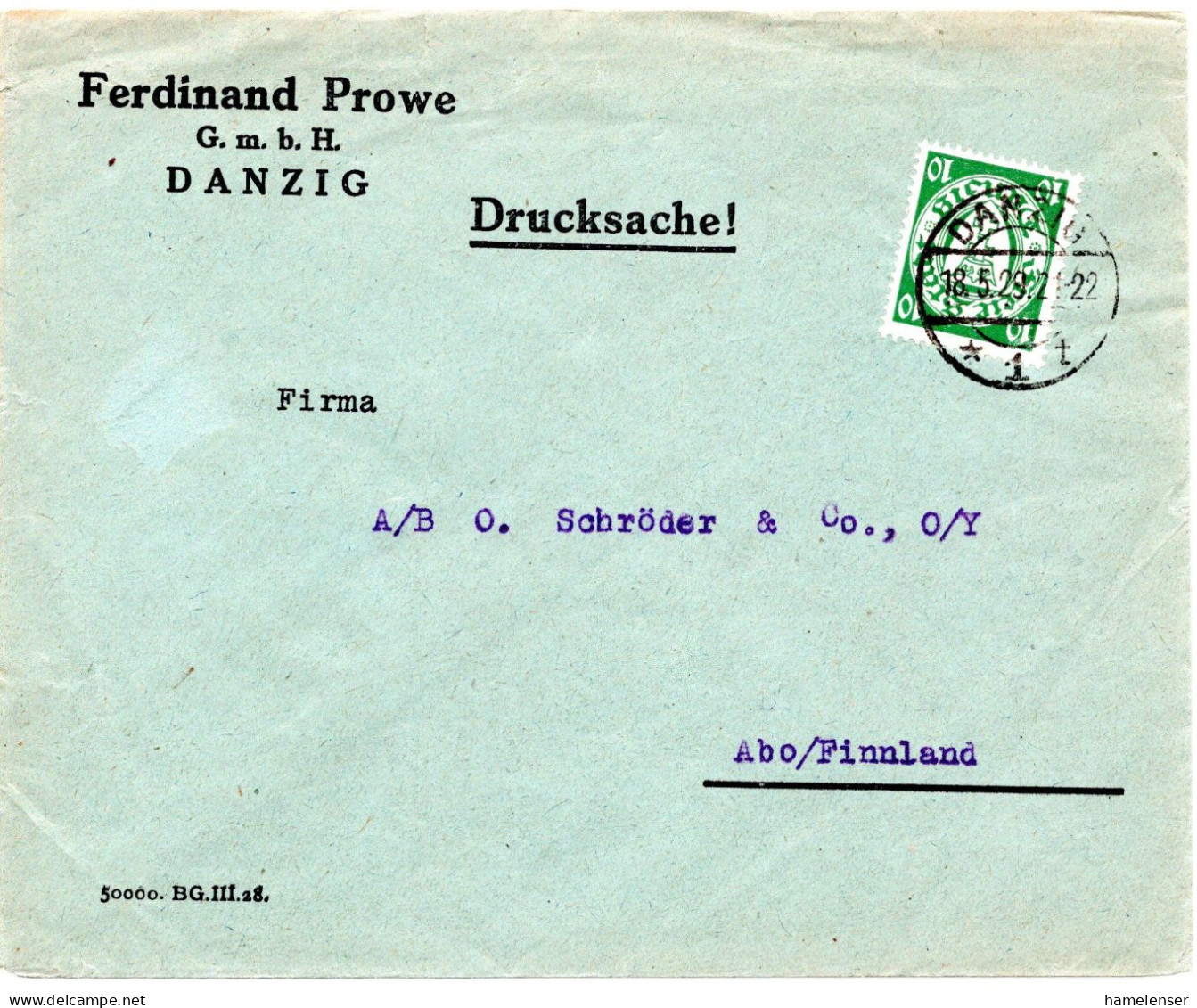 61144 - Deutsches Reich / Danzig - 1929 - 10Pfg Wappen EF A DrucksBf DANZIG -> Finnland - Briefe U. Dokumente