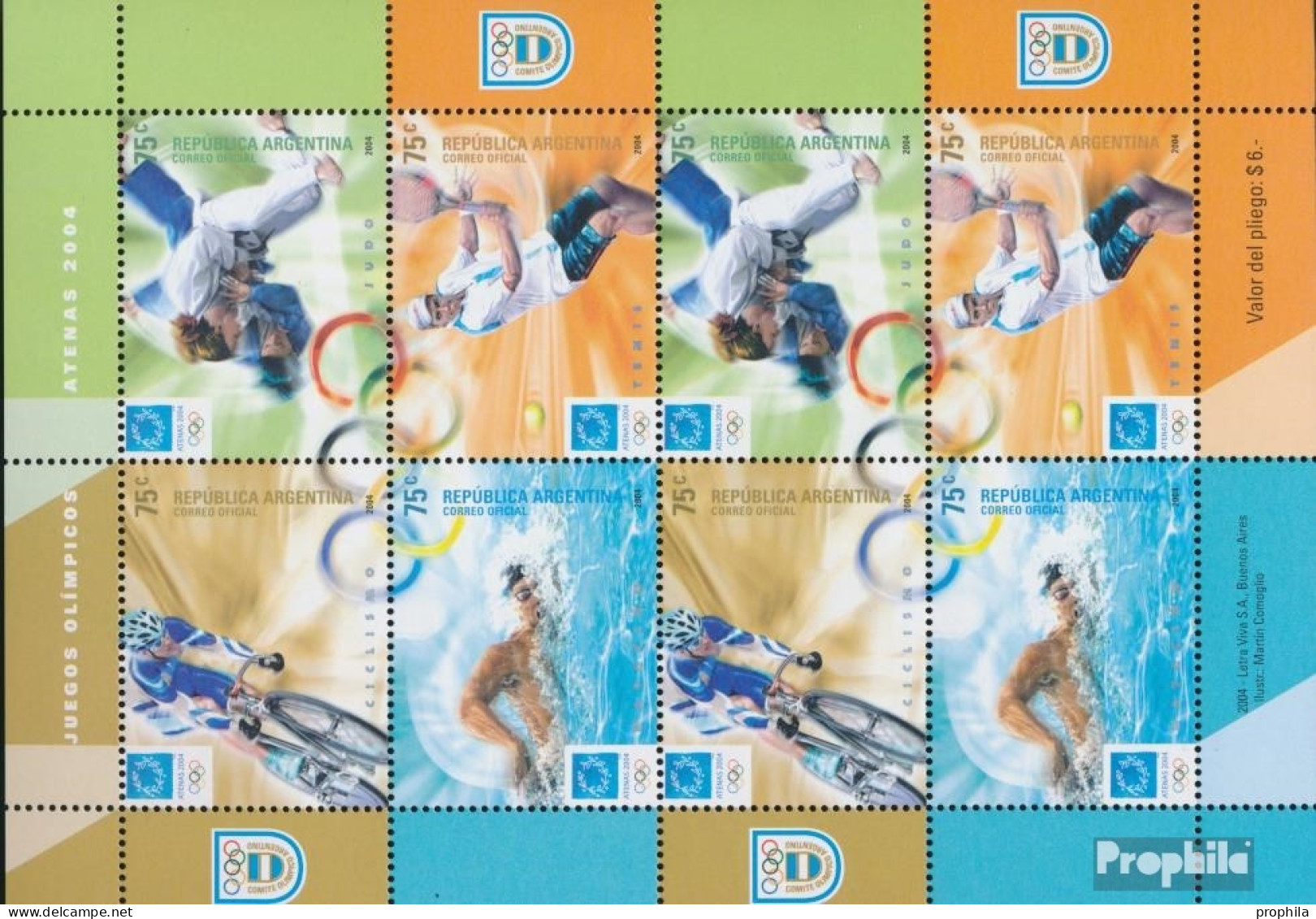 Argentinien 2920-2923 Kleinbogen (kompl.Ausg.) Postfrisch 2004 Olympische Sommerspiele - Unused Stamps