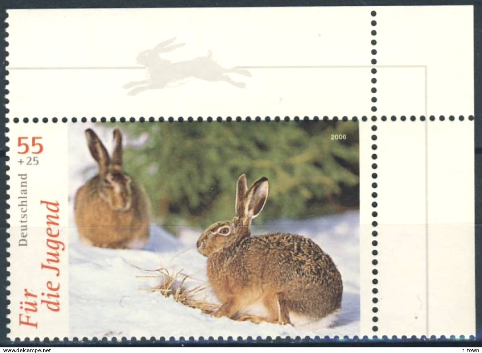 618  Lièvre: Timbre D'Allemagne Avec Bordure Intéressante - Hare: Corner Stamp From Germany With Nice Margin! Rabbit - Conejos