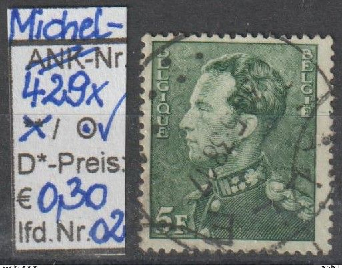 1936 - BELGIEN - FM/DM "König Leopold III." 5 Fr Dkl'grün - O Gestempelt - S.Scan (429xo 01-02 Be) - 1934-1935 Leopold III.