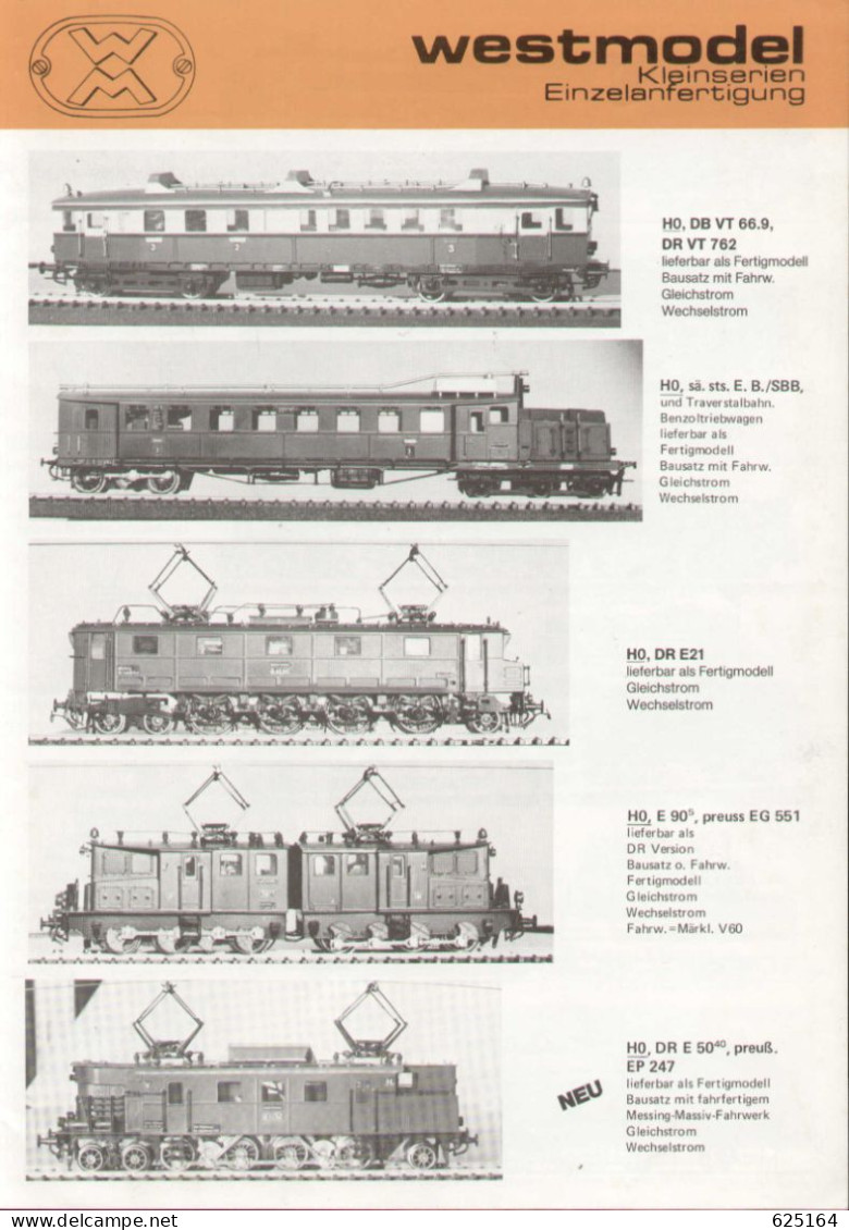 Catalogue WESTMODEL 1982 Kleinserien Einzelanzfertigung HO 1/87 - N 1/160 - Alemania