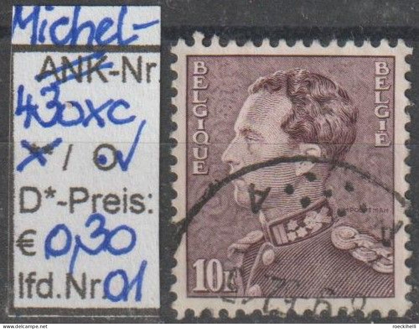 1951/1969 - BELGIEN - FM/DM "König Leopold III." 10 Fr Bräunl'lila - O Gestempelt - S.Scan (430xco 01-03 Be) - 1934-1935 Leopoldo III