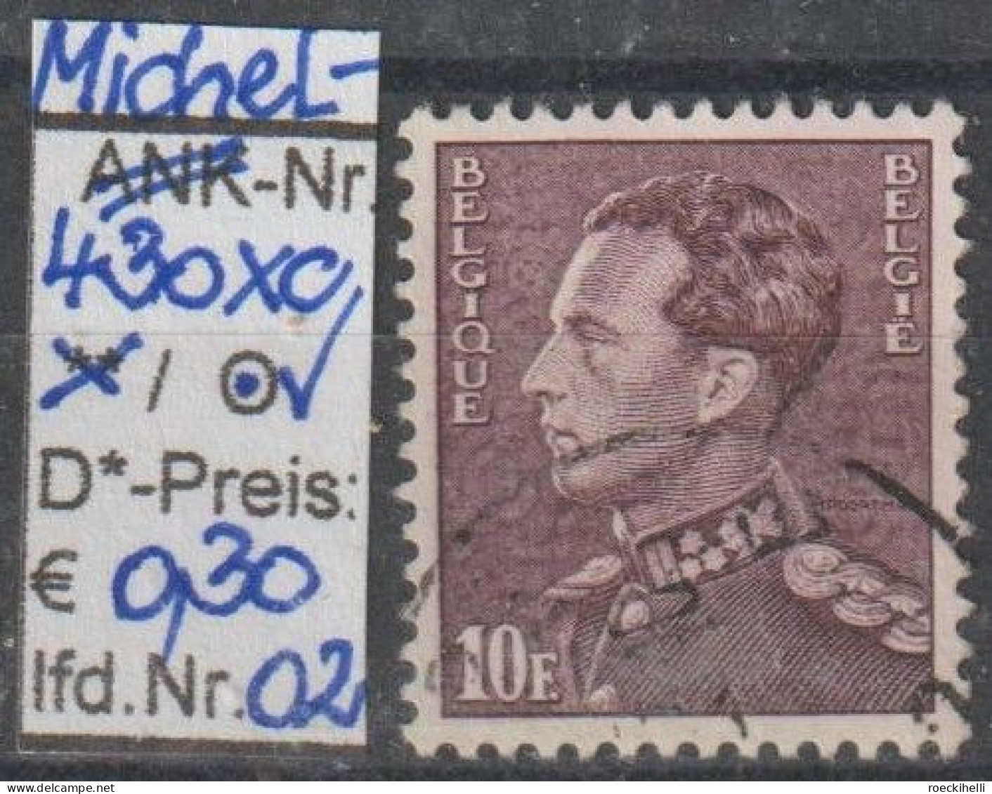 1951/1969 - BELGIEN - FM/DM "König Leopold III." 10 Fr Bräunl'lila - O Gestempelt - S.Scan (430xco 01-03 Be) - 1934-1935 Leopold III