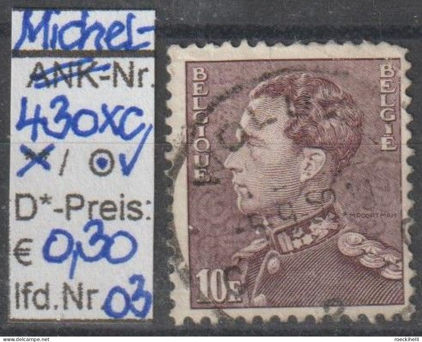 1951/1969 - BELGIEN - FM/DM "König Leopold III." 10 Fr Bräunl'lila - O Gestempelt - S.Scan (430xco 01-03 Be) - 1934-1935 Leopoldo III