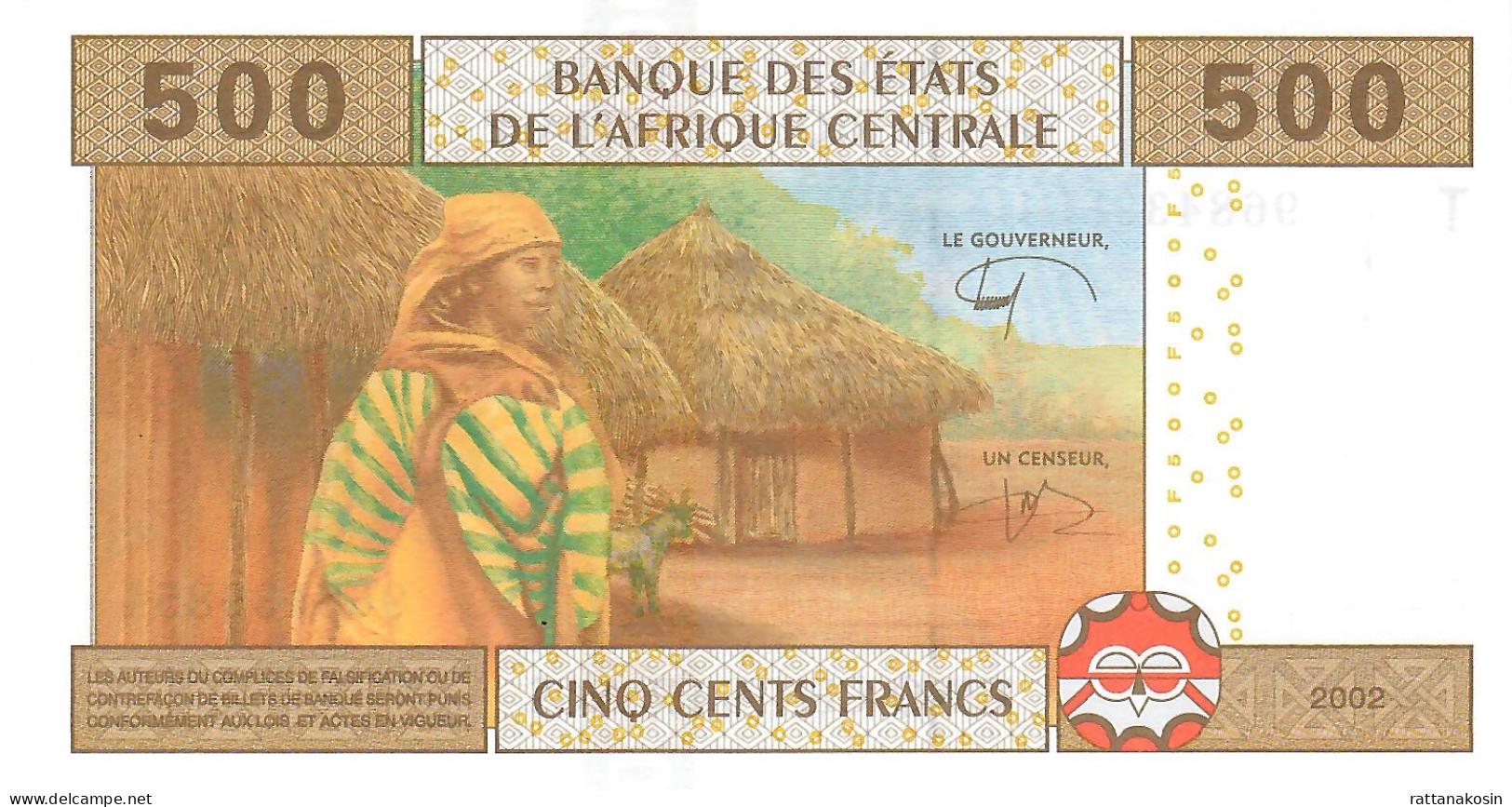 C.A.S. CONGO P106Td2 500 FRANCS 2002 Signature 13 Composite /EverFit   UNC. - États D'Afrique Centrale