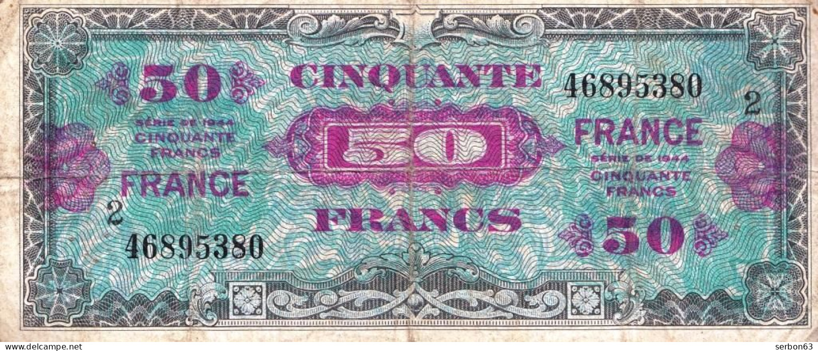 50 FRANCS VERSO FRANCE TYPE 1945 N° 46895380 SÉRIE 2 BILLET DU TRÉSOR VENDU EN L'ETAT IMPRESSION AMÉRICAINE - 1945 Verso France