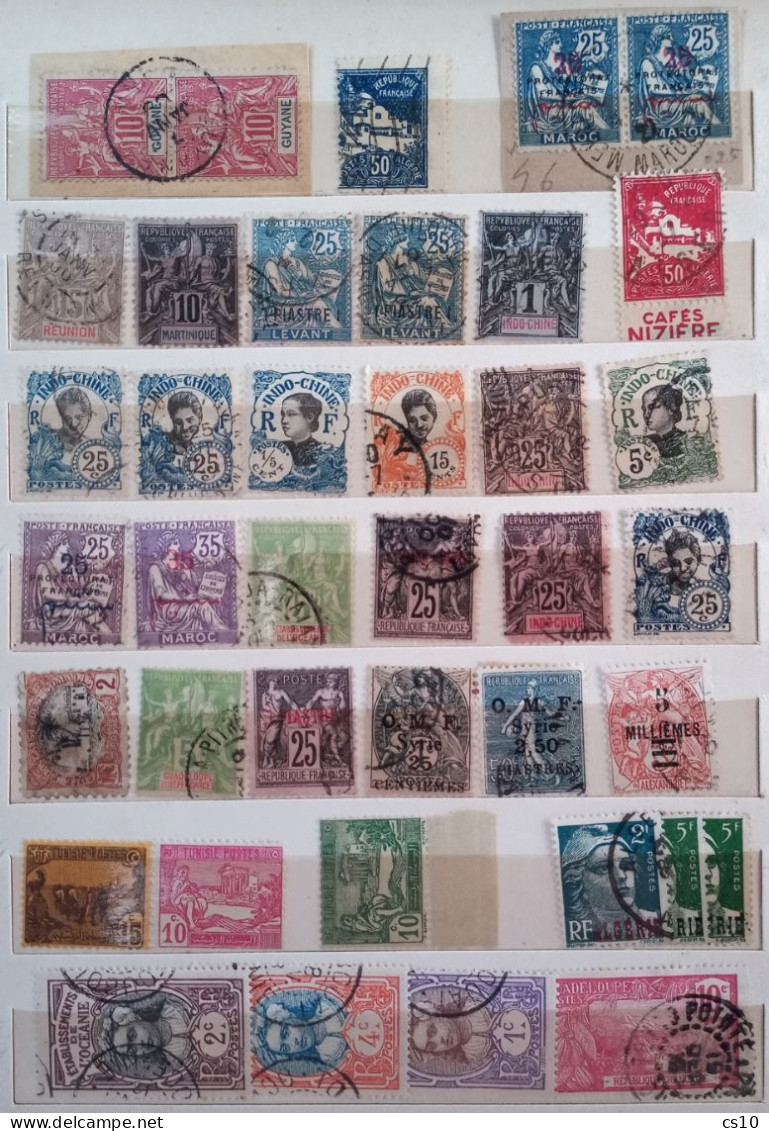 FRANCE Old Colonies 15 scans lot mainly Used Including ADV Tabs, on-piece, Blocks, France Libre Provisionals in 450pcs