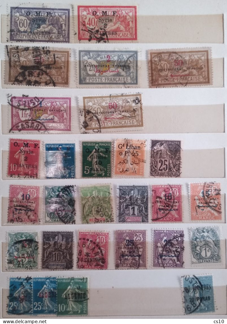 FRANCE Old Colonies 15 scans lot mainly Used Including ADV Tabs, on-piece, Blocks, France Libre Provisionals in 450pcs